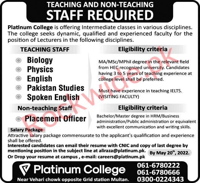 Platinum College Jobs i n Multan
